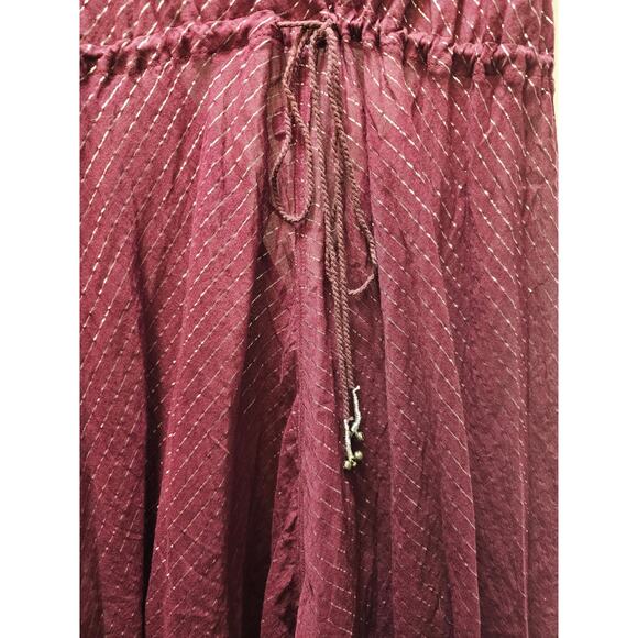 Free People sheer maroon silver pin striped balloon leg v-neck  jumpsuit XS - Picture 4 of 9